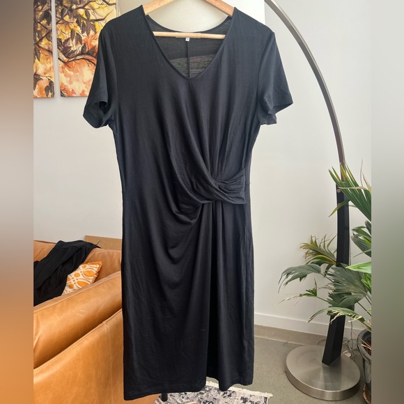 Gerard Darel Paris Silk Blend Short Sleeve Dress with Gathered Side - Picture 1 of 5